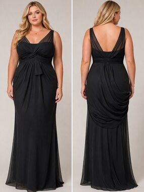 White by Vera Wang Black Evening Gown Dress Womens Sz 14 XL Sleeveless Chiffon